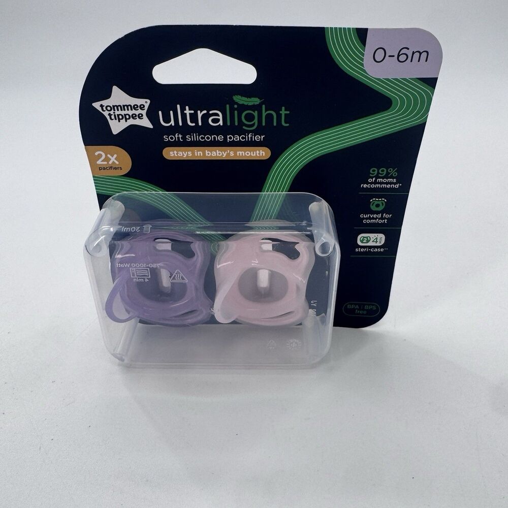 Tommee Tippee Ultra-Light Silicone Pacifier 2-Pack Size 0-6 Months Fast Shipping